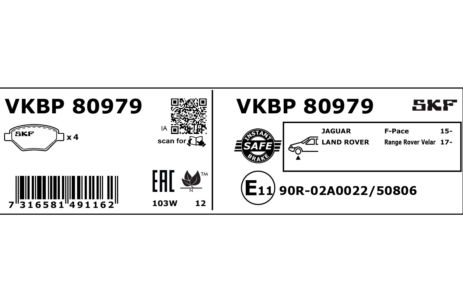 SKF VKBP 80979 Bremsbelagsatz, Scheibenbremse